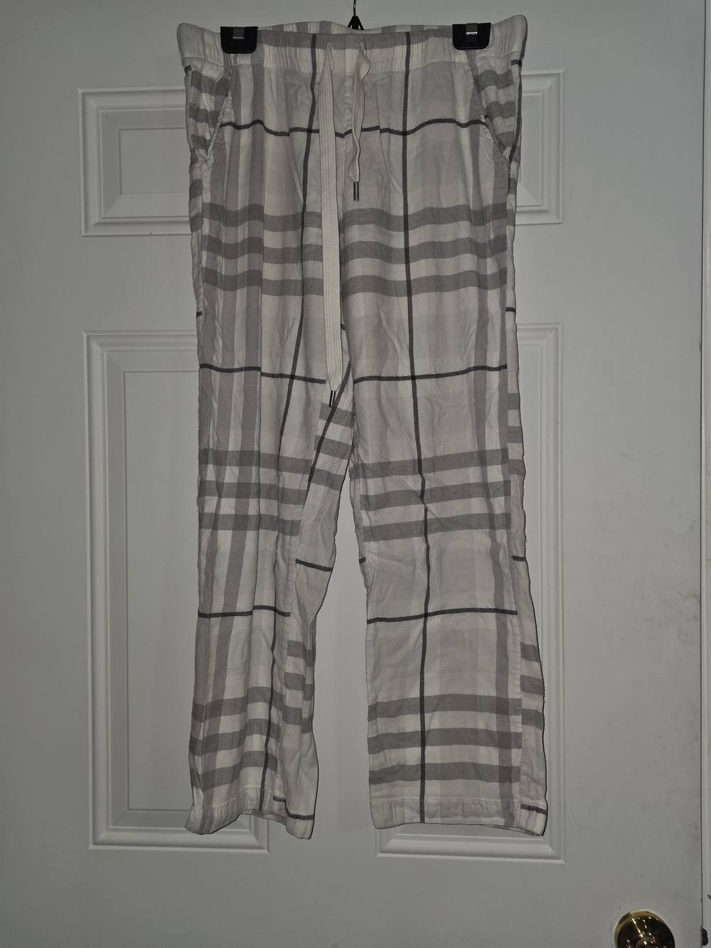 aerie Plaid Drawstring Pajama Pants - White & Gray